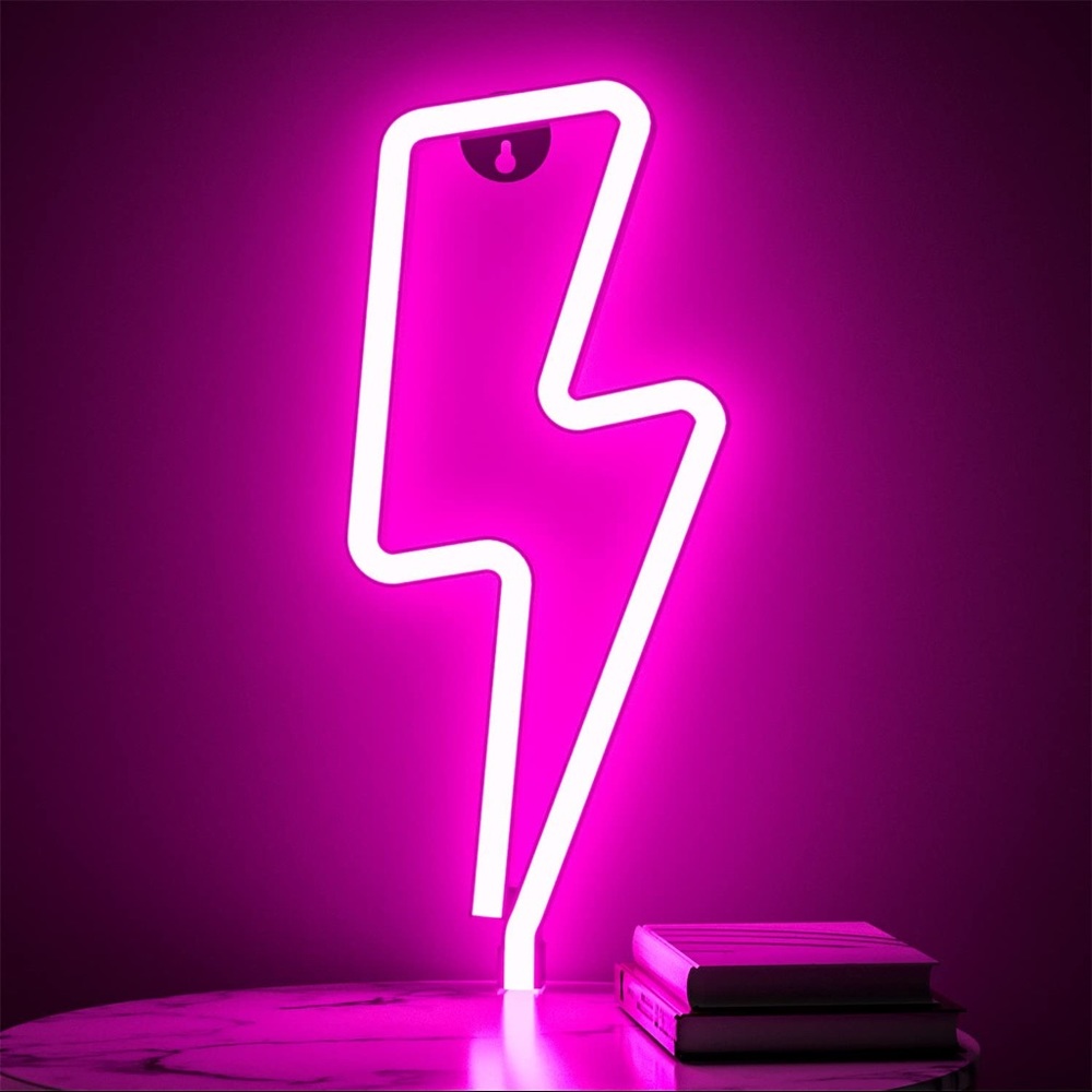 Pink lightning bolt and heart sign